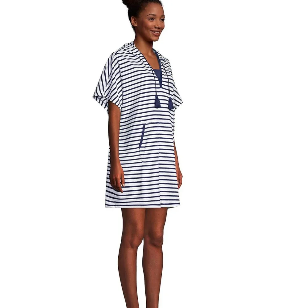 NWT Lands' End Women's Terry V-Neck Hoodie Coverup Dress Size L/XL $100 FF113 - Picture 3 of 4
